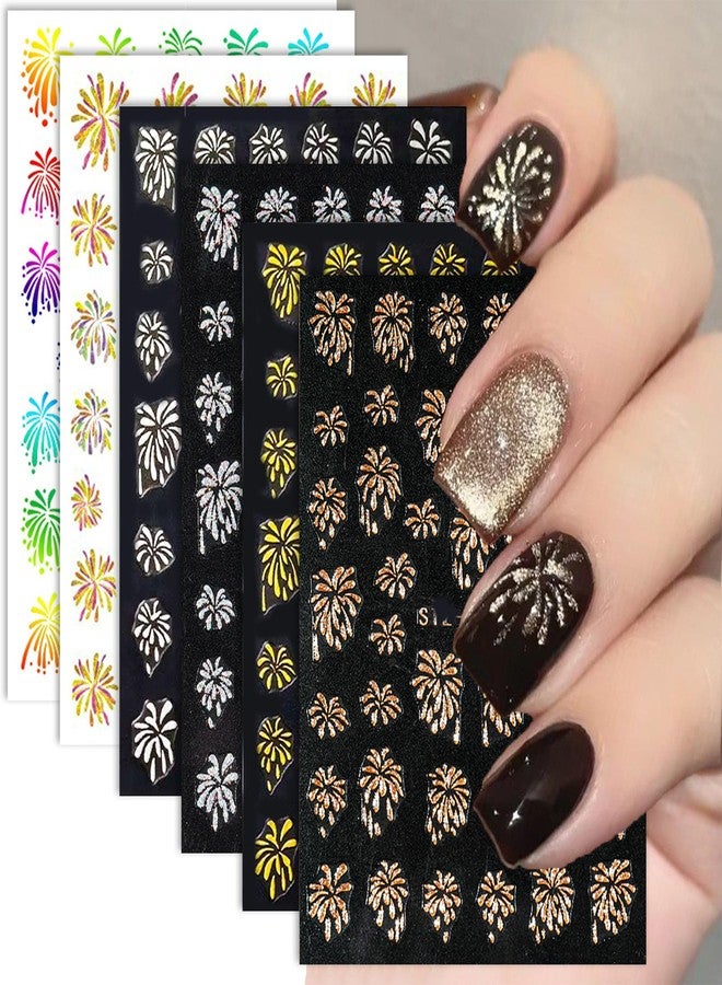 TOGZOM Gold Firework Nail Decals - Glitter Self-Adhesive Stickers, Bronzing Designs for Nail Art on New Year Nails - Image 1